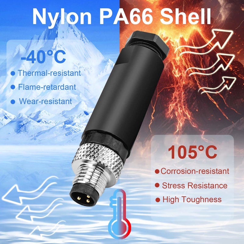 PklzNet 10Pcs M8 3-Pin Aviation Connector Male, Industrial A Coding Field Assembly Plug 8mm IP67 Waterproof for Circular Socket Panel Sensor - Image 3